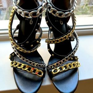 Mix No. 6 Black Heels with Gold and Silver Chains